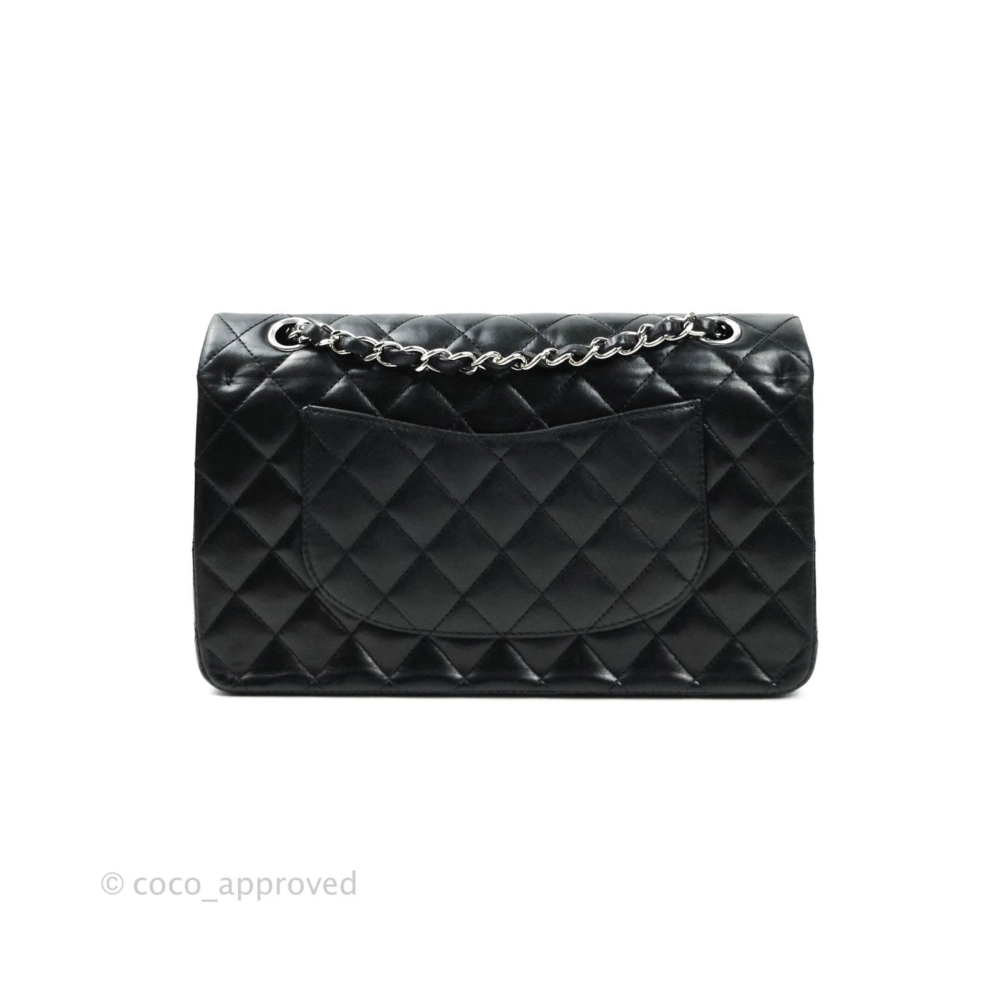 Chanel Classic M/L Medium Double Flap Bag Black Lambskin Silver Hardware