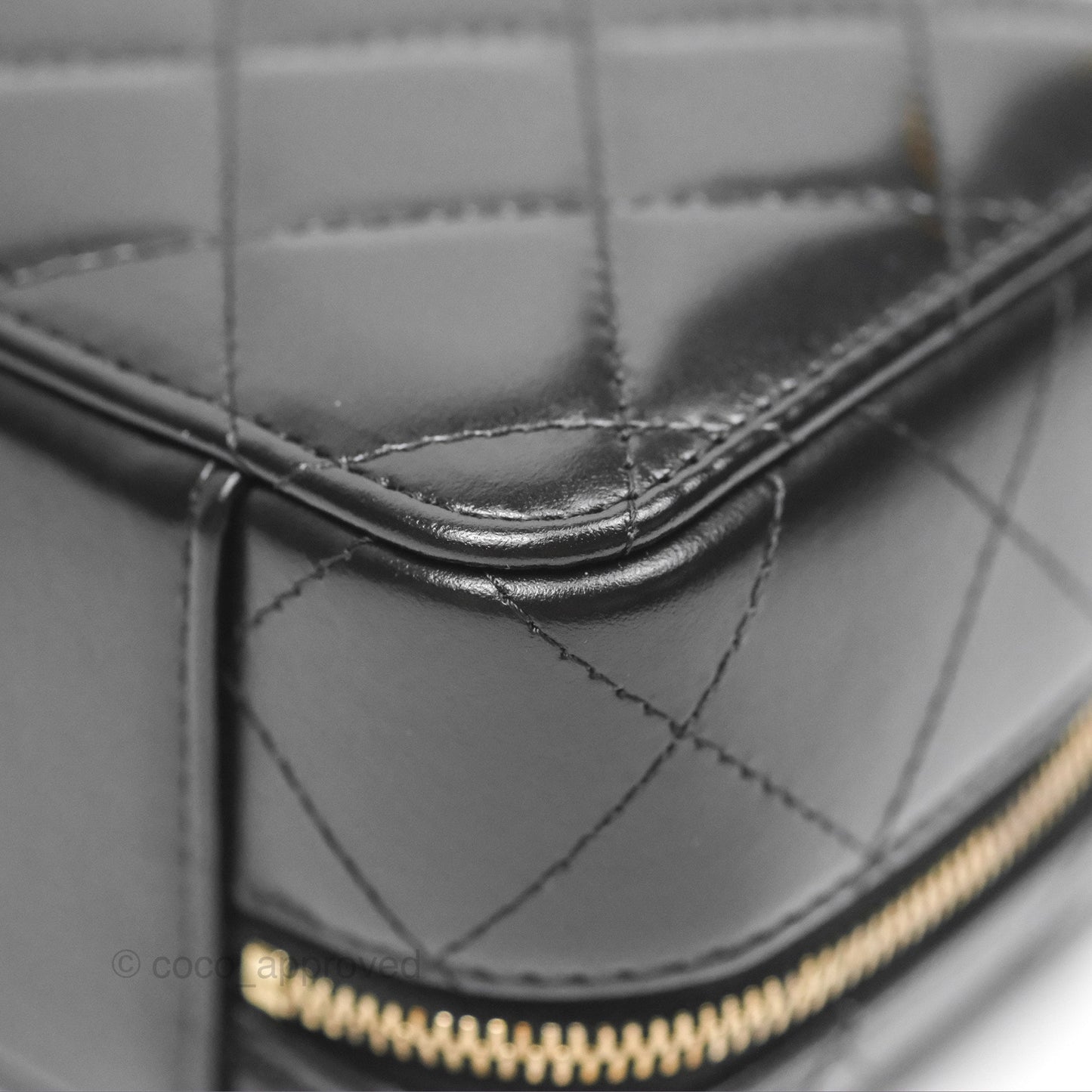 Chanel Top Handle Vanity Case Black Shiny Lambskin Aged Gold Hardware