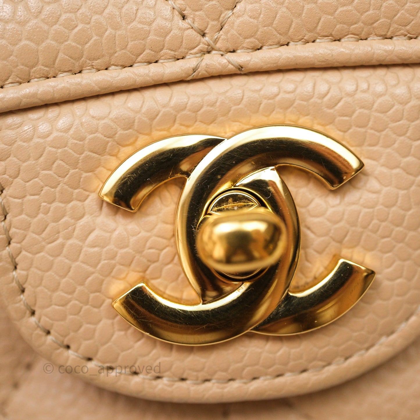 Chanel Classic M/L Medium Flap Quilted Beige Caviar Gold Hardware