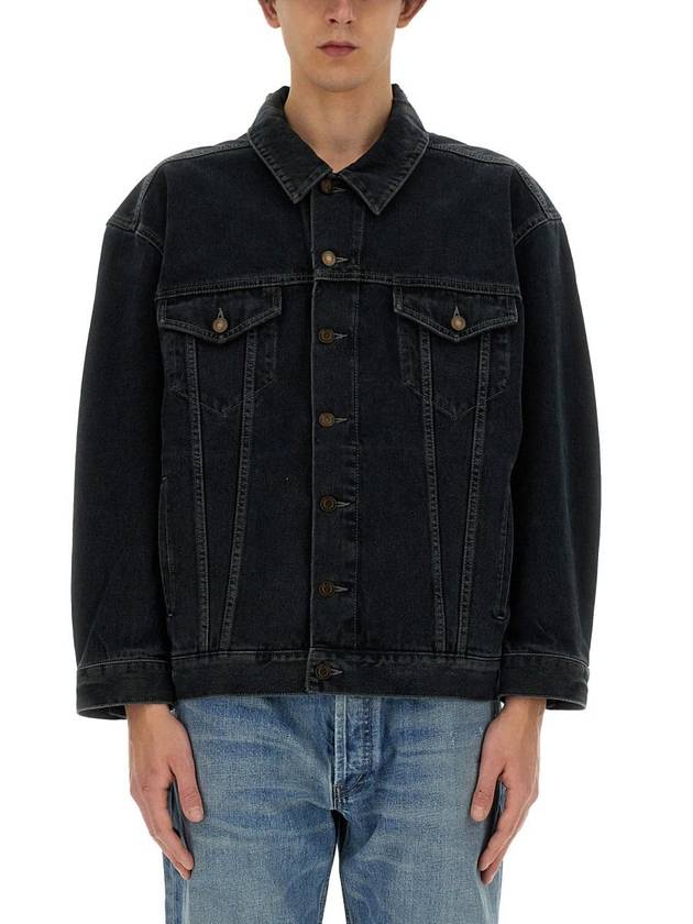 Luxury Saint Laurent Egg Shape Denim Jacket Dark Blue Black