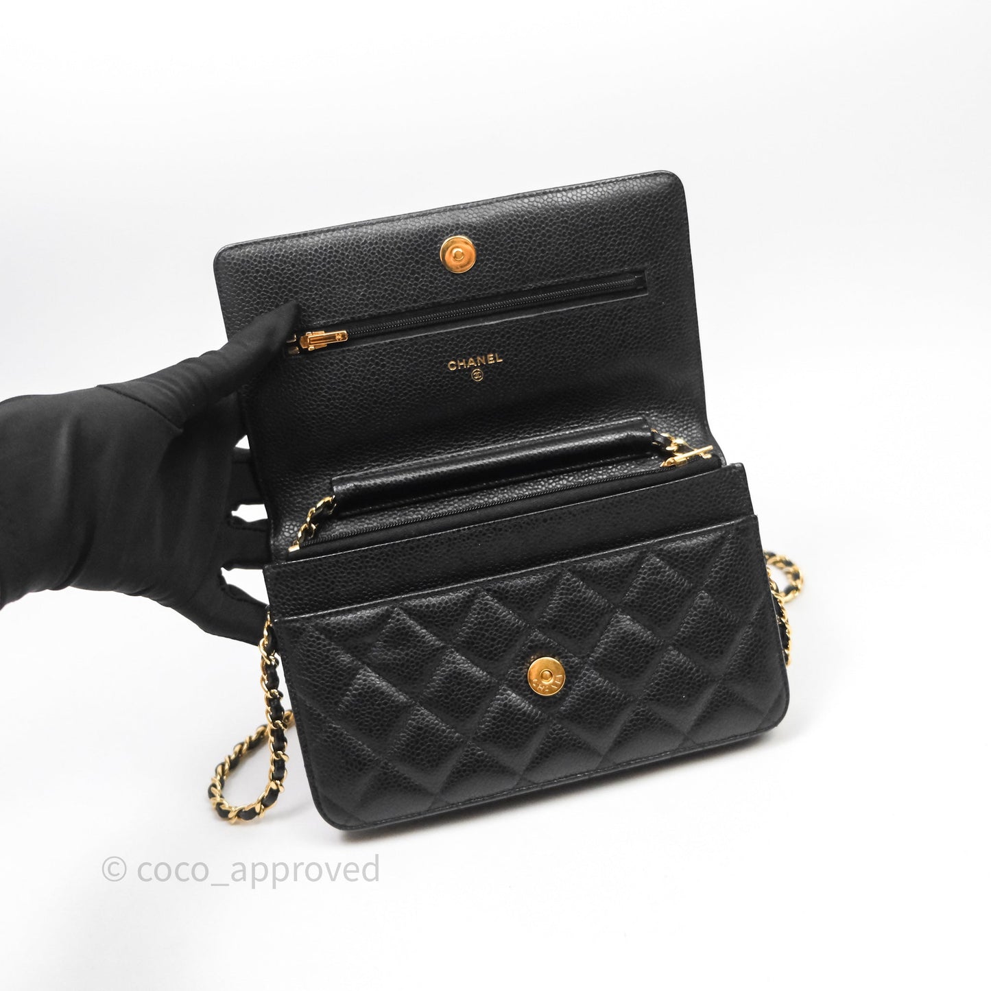 Chanel Classic Wallet On Chain WOC Quilted Black Caviar Gold Hardware