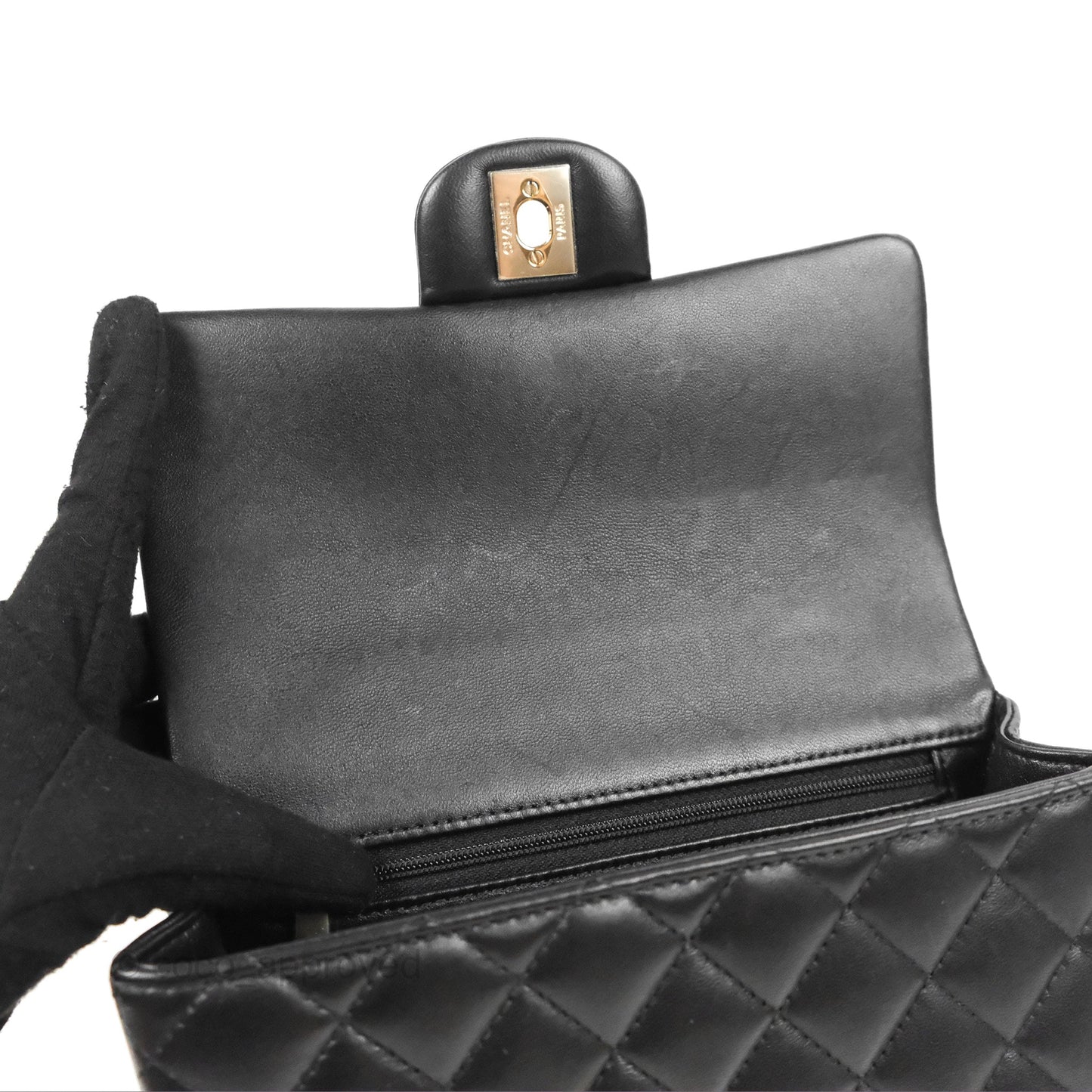 Chanel Top Handle Mini Rectangular Flap Bag Black Lambskin Gold Hardware