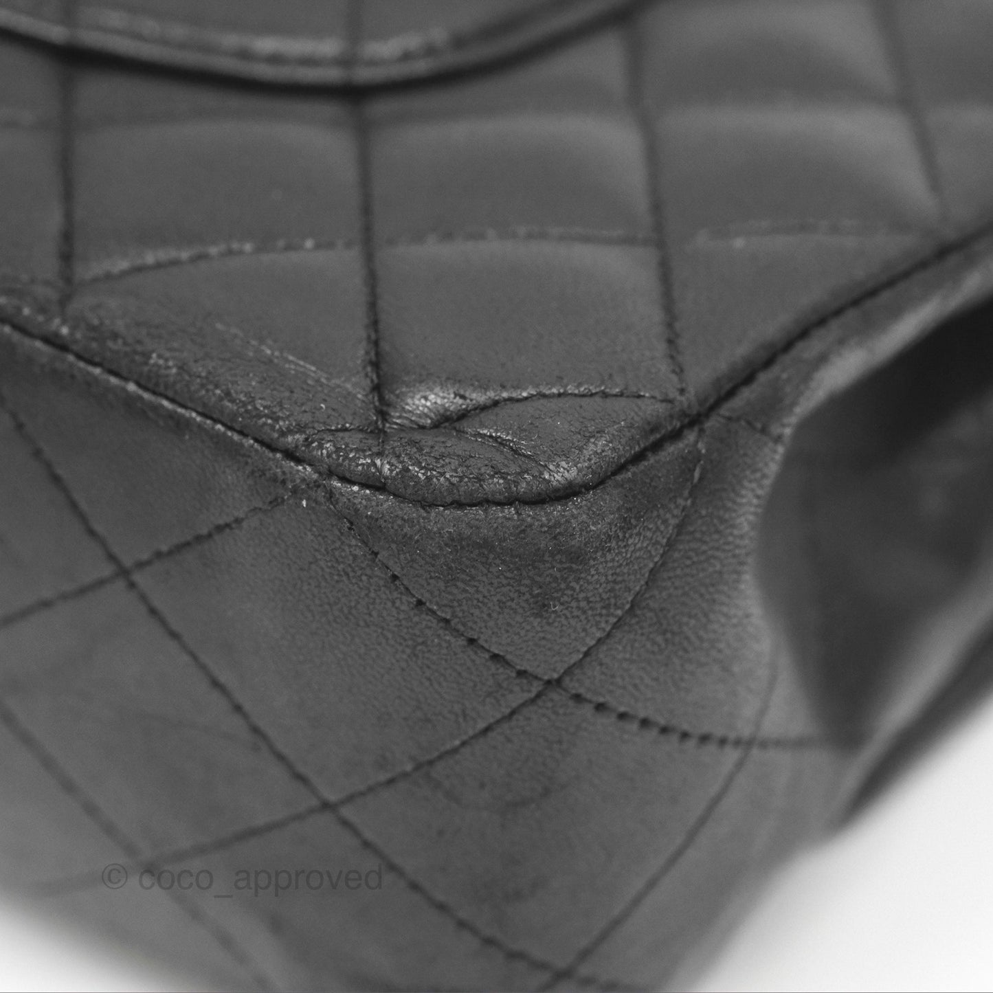 Chanel Classic M/L Medium Flap Quilted Black Lambskin Silver Hardware