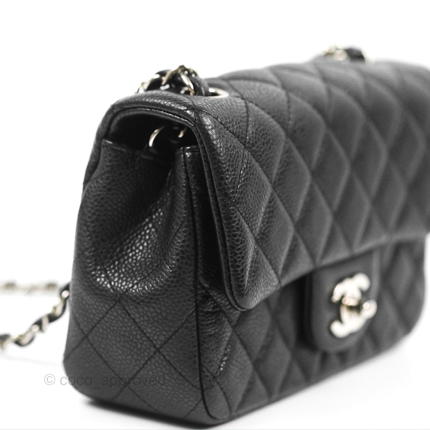 Chanel Quilted Mini Rectangular Flap Black Caviar Silver Hardware