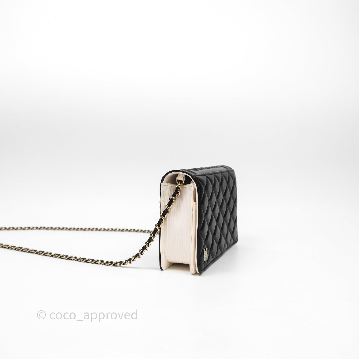 Chanel Quilted Book Wallet on Chain WOC Black Lambskin Gold Hardware