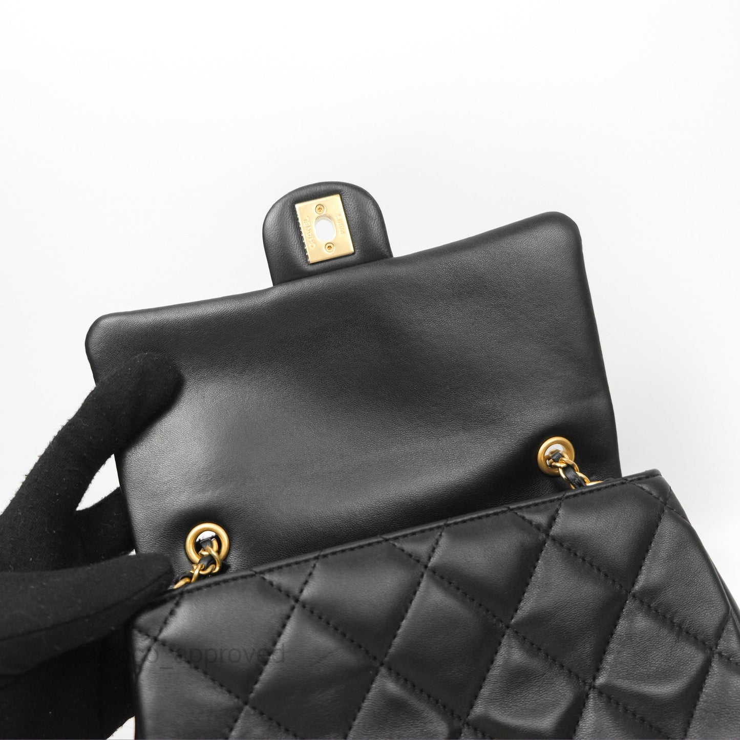 Chanel Mini Flap Bag With Heart CC Charm Black Lambskin Aged Gold Hardware