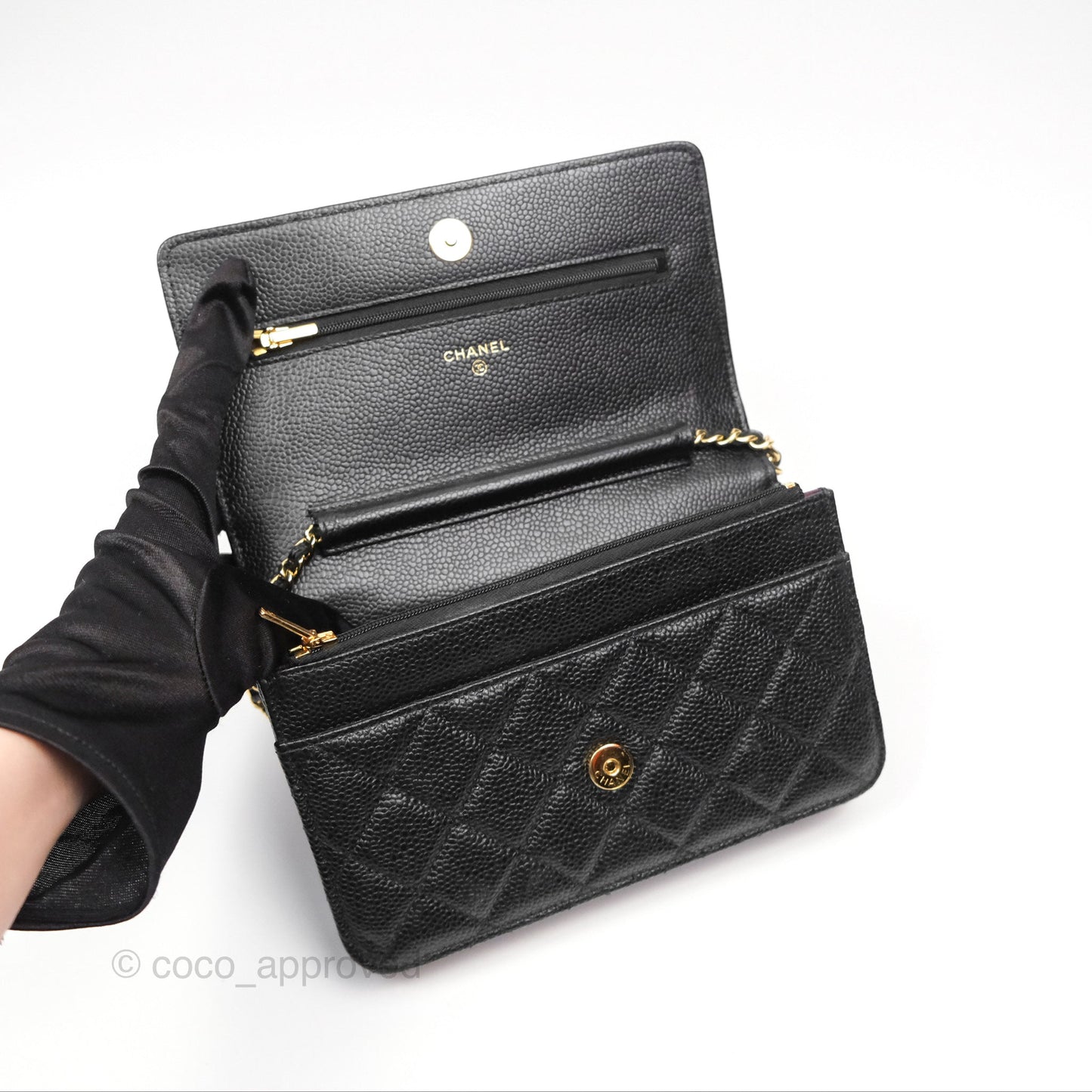 Chanel Quilted Classic Wallet On Chain WOC Black Caviar Gold Hardware