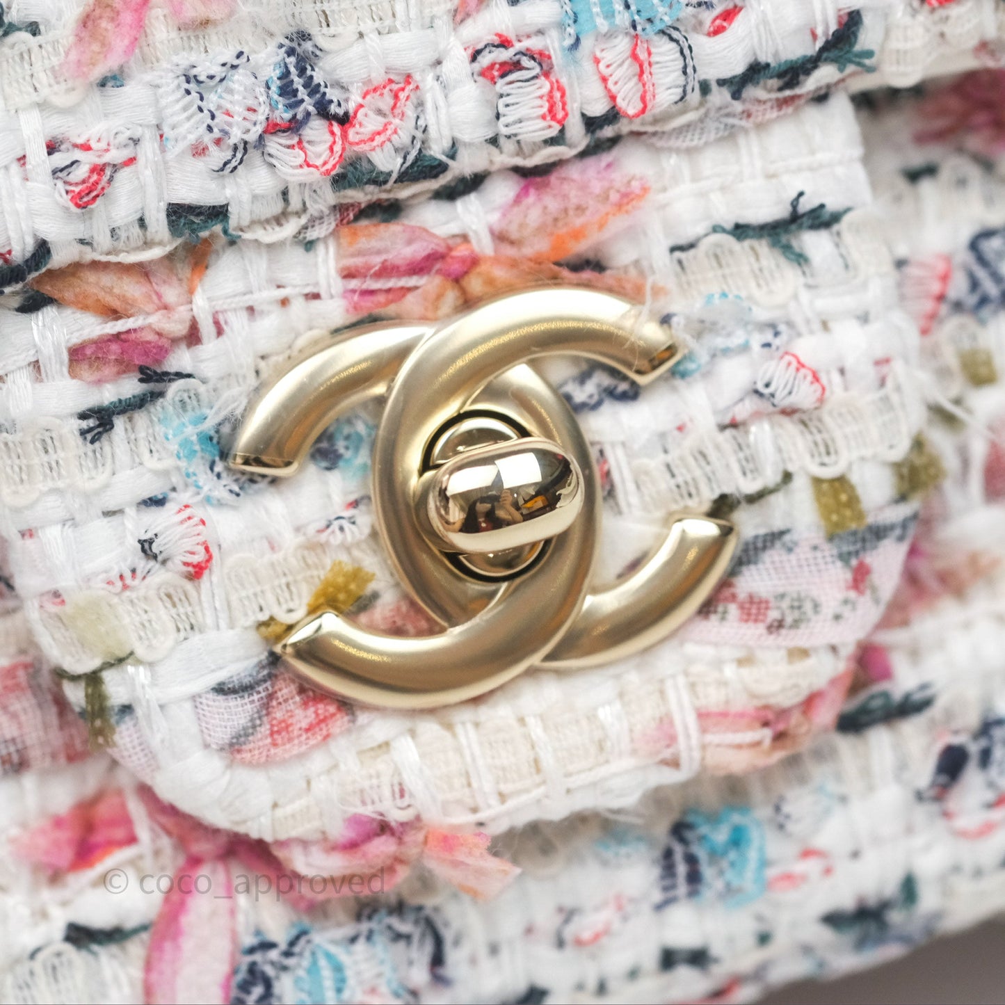 Chanel Tweed Quilted Mini Rectangular Flap Pink Tweed Gold Hardware 22K