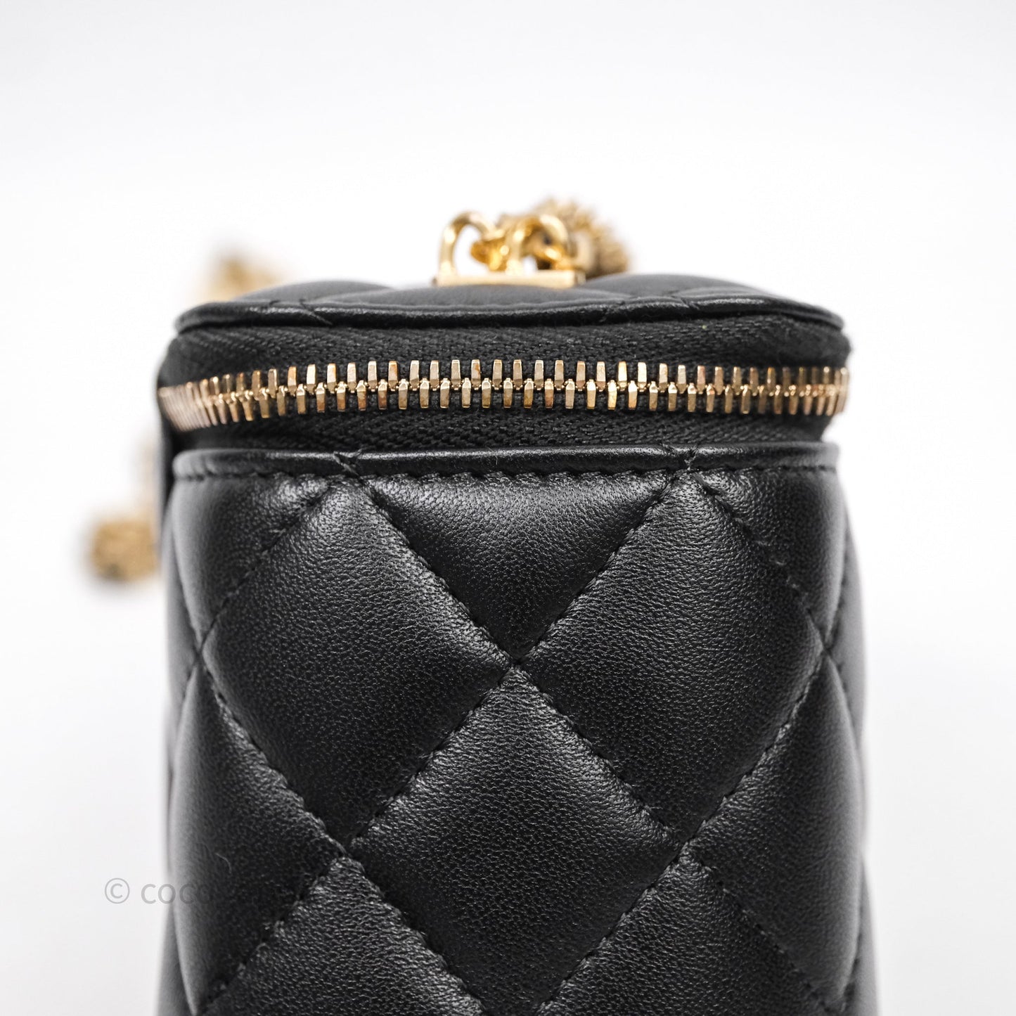 Chanel Mini Vanity With Double Chain Black Lambskin Aged Gold Hardware