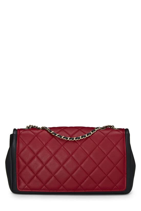 CHANEL,  Red & Black Quilted Lambskin Graphic Flap Medium, Red