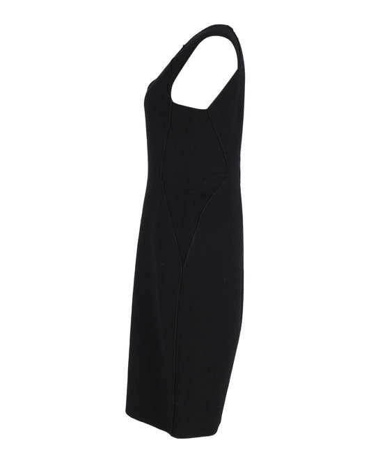 Luxury Bottega Veneta V-neck Sheath Dress in Black Wool