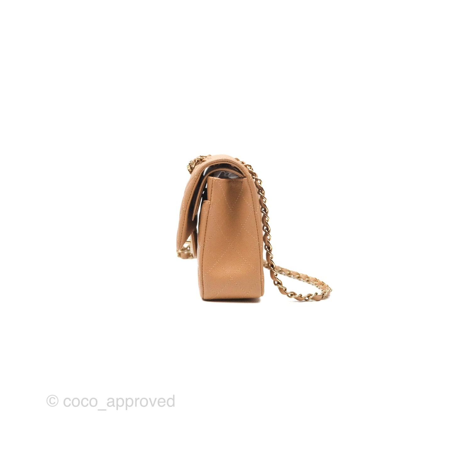 Chanel Classic M/L Medium Flap Quilted Beige Caviar Gold Hardware 23P