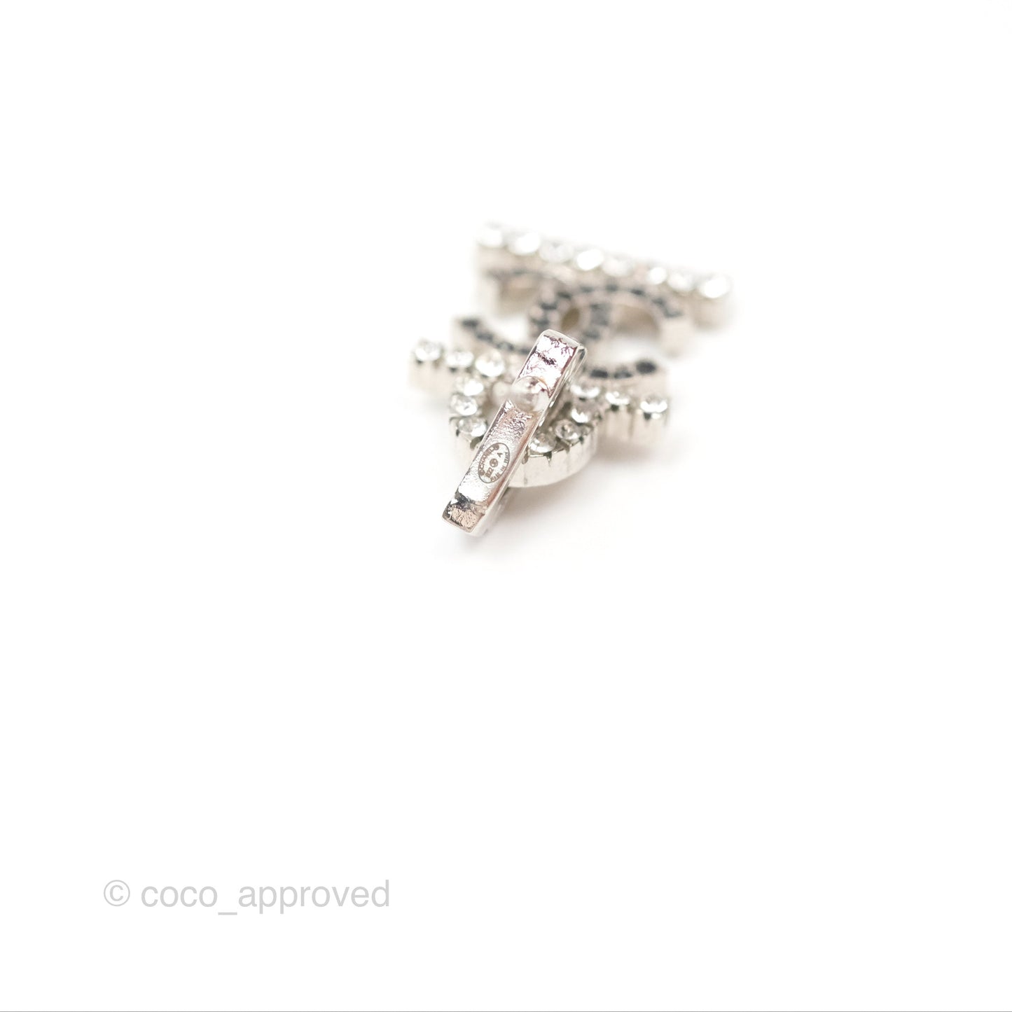 Chanel Crystal 19 CC Lock Earrings Silver Tone 22A