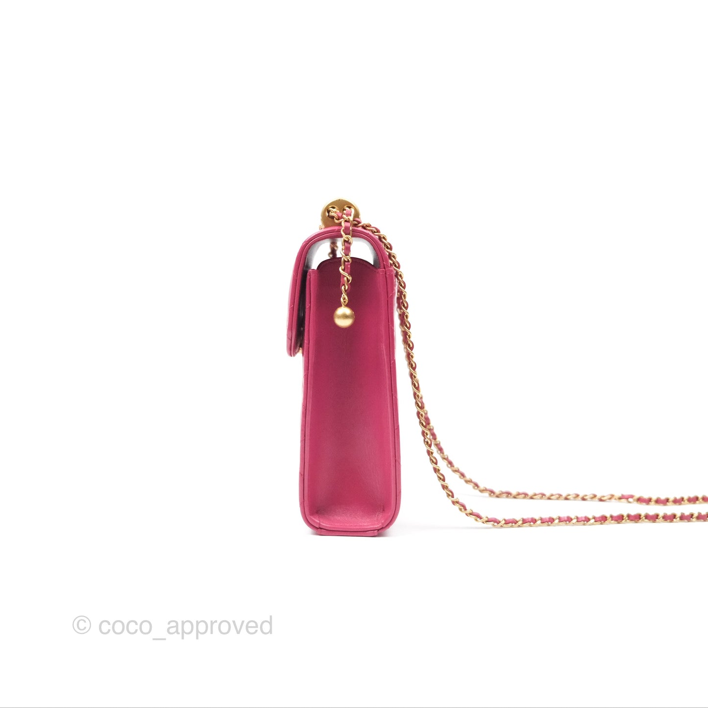 Chanel Quilted Perfect Fit Dark Pink Phone Holder Aged Gold Hardware