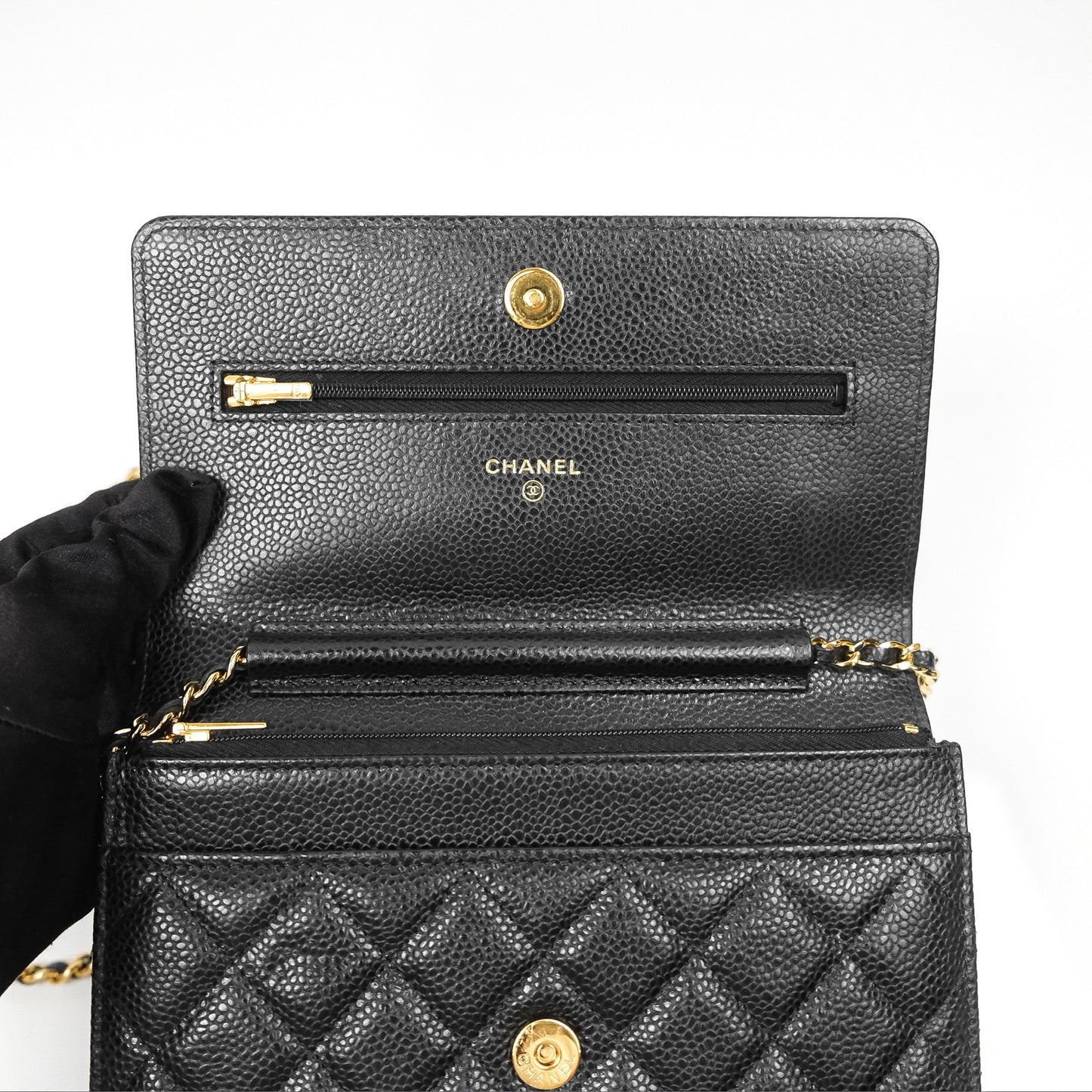 Chanel Classic Wallet On Chain WOC Quilted Black Caviar Gold Hardware