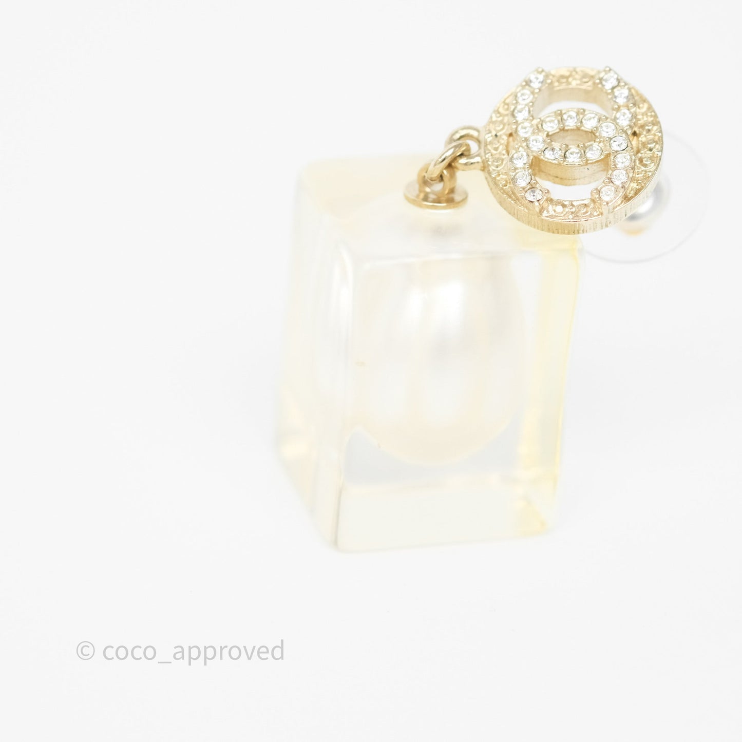 Chanel CC Crystals Pearl Resin Cube Drop Earrings 19K