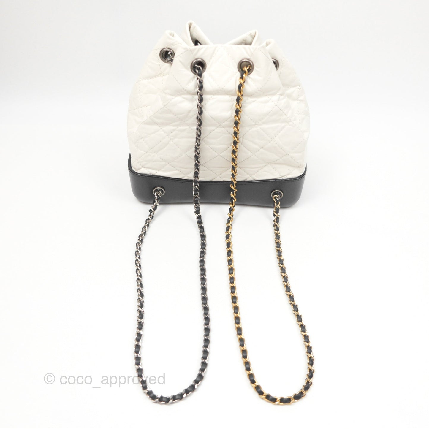 Chanel Small Gabrielle Backpack White Black Aged Calfskin
