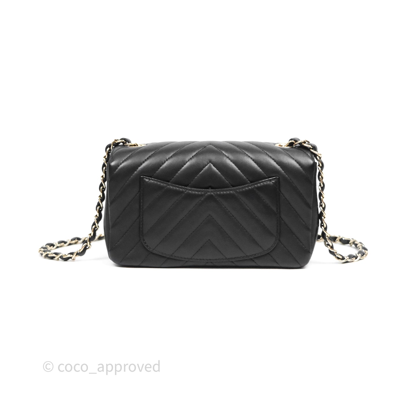 Chanel Quilted Mini Rectangular Chevron Black Lambskin Gold Hardware