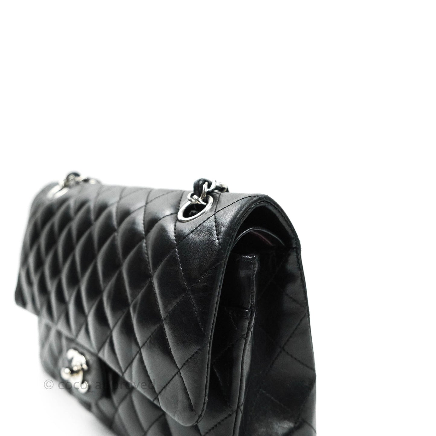 Chanel Classic M/L Medium Double Flap Bag Black Lambskin Silver Hardware
