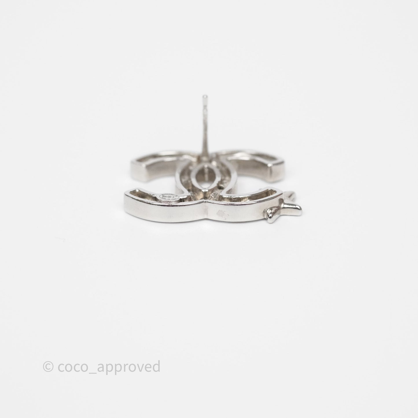 Chanel Crystal CC Star Earrings Silver Tone 20P