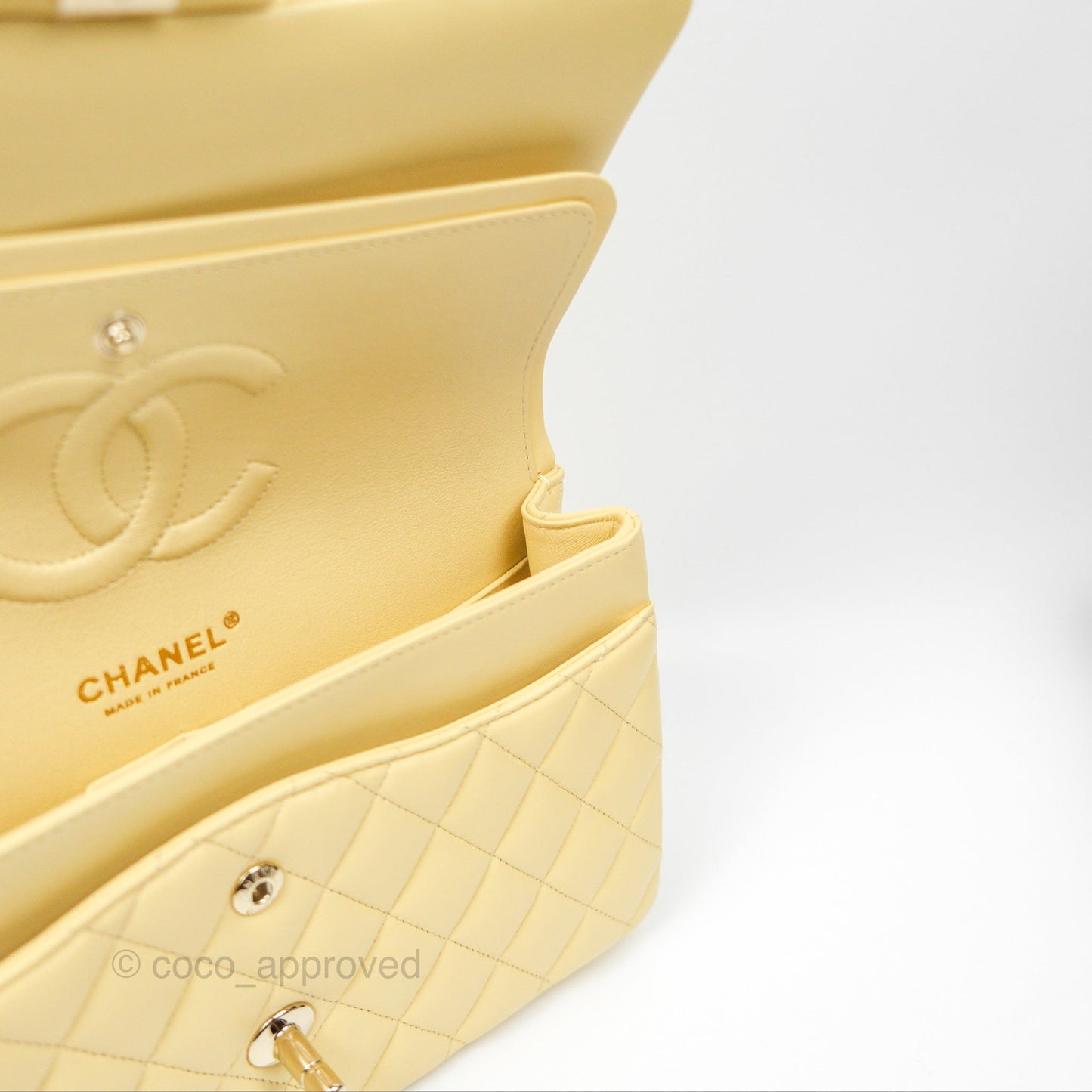 Chanel Classic M/L Medium Flap Quilted Yellow Lambskin Gold Hardware