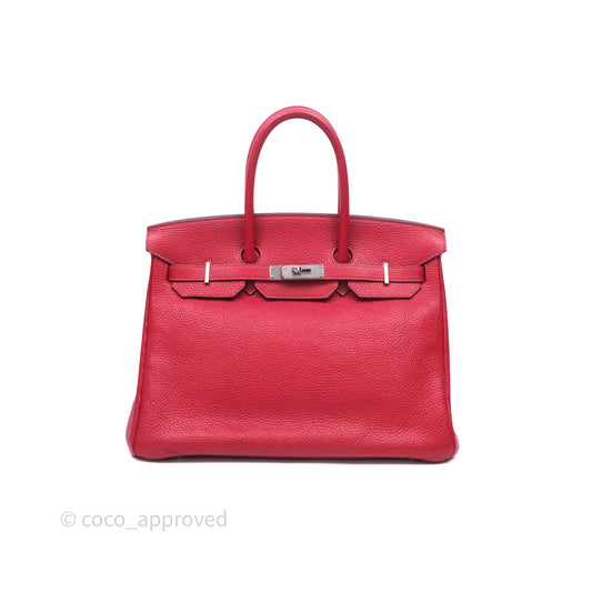 Hermes Birkin 35 Rouge Casaque Clemence Palladium Hardware