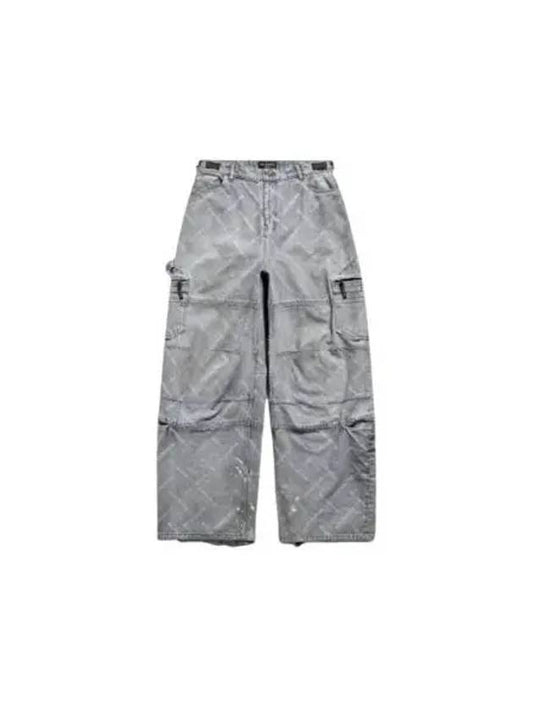 Luxury Balenciaga Bal Diagonal Allover Cargo Wide Jeans Blue