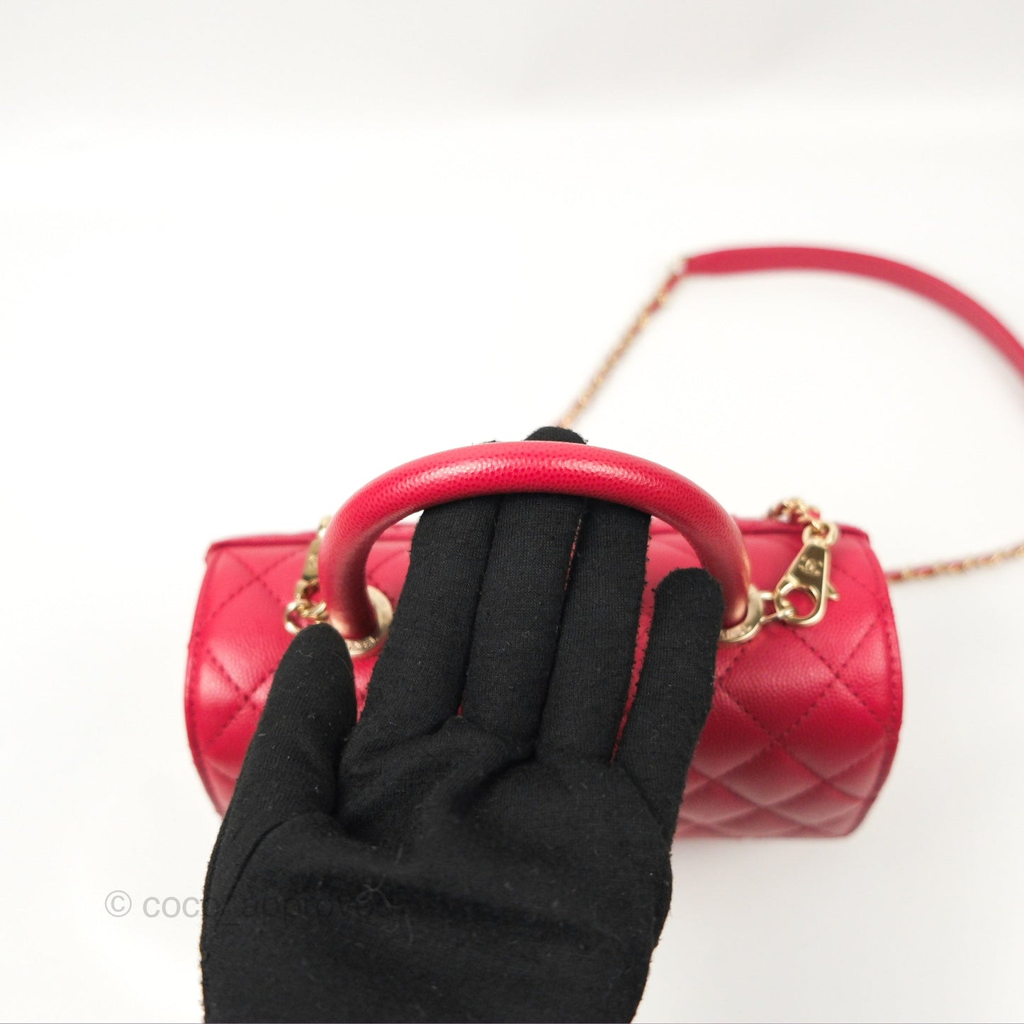 Chanel Small Coco Handle Quilted Dark Rose Pink Caviar Gold Hardware 21A