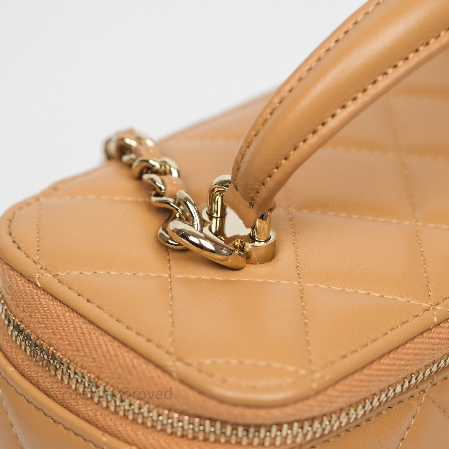 Chanel Top Handle Vanity with Chain Caramel Beige Lambskin Gold Hardware