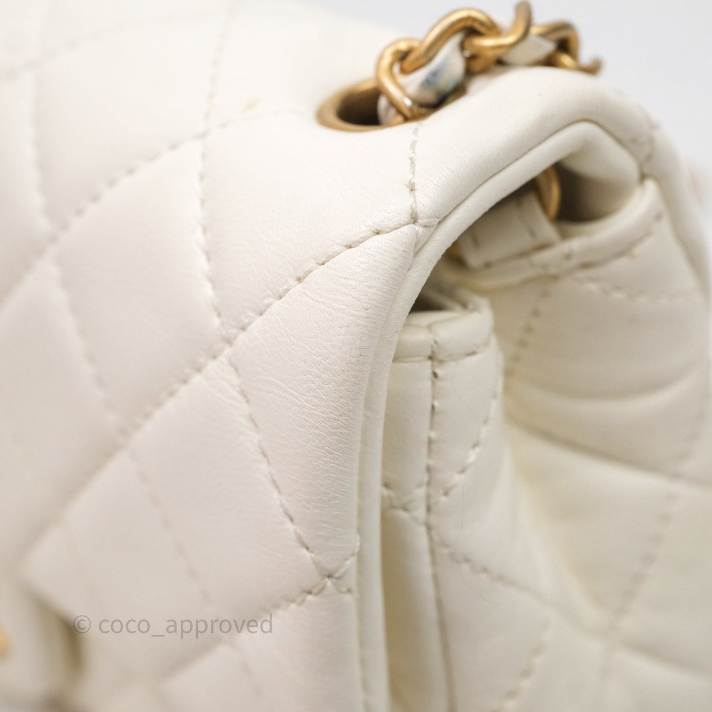 Chanel Mini Rectangular Pearl Crush White Lambskin Aged Gold Hardware