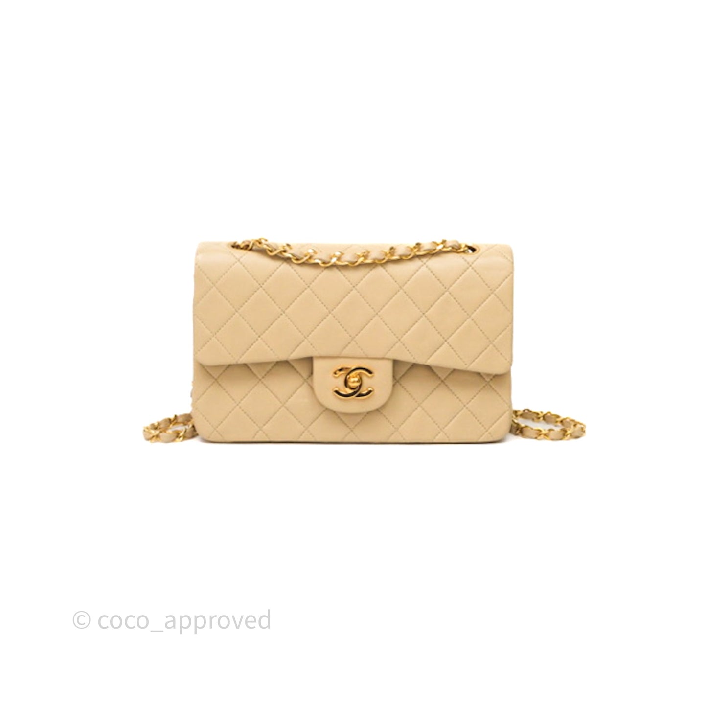 Chanel Vintage Small Classic Flap Beige Lambskin 24K Gold Hardware