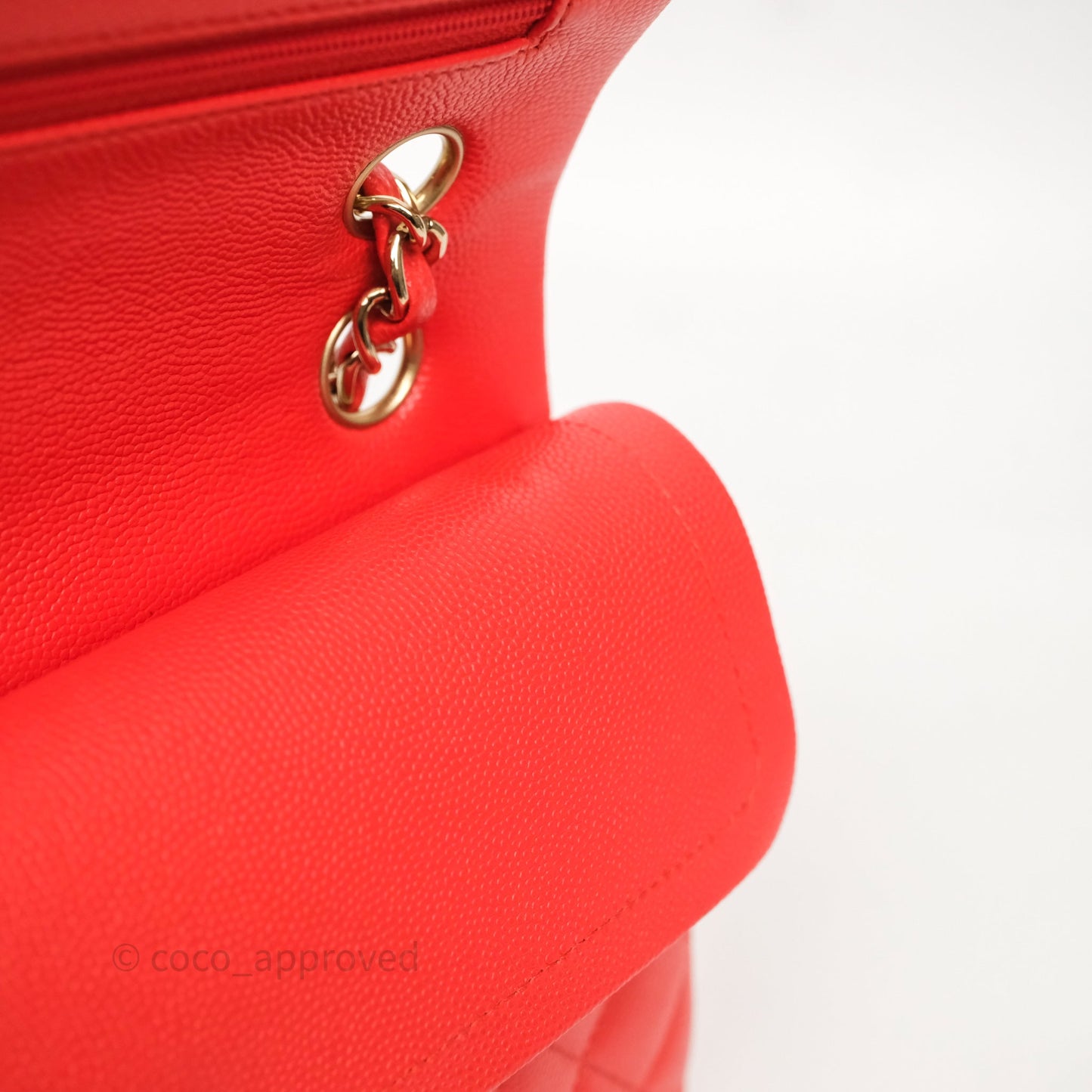 Chanel Small Classic Flap Quilted Red Orange Caviar Gold Hardware