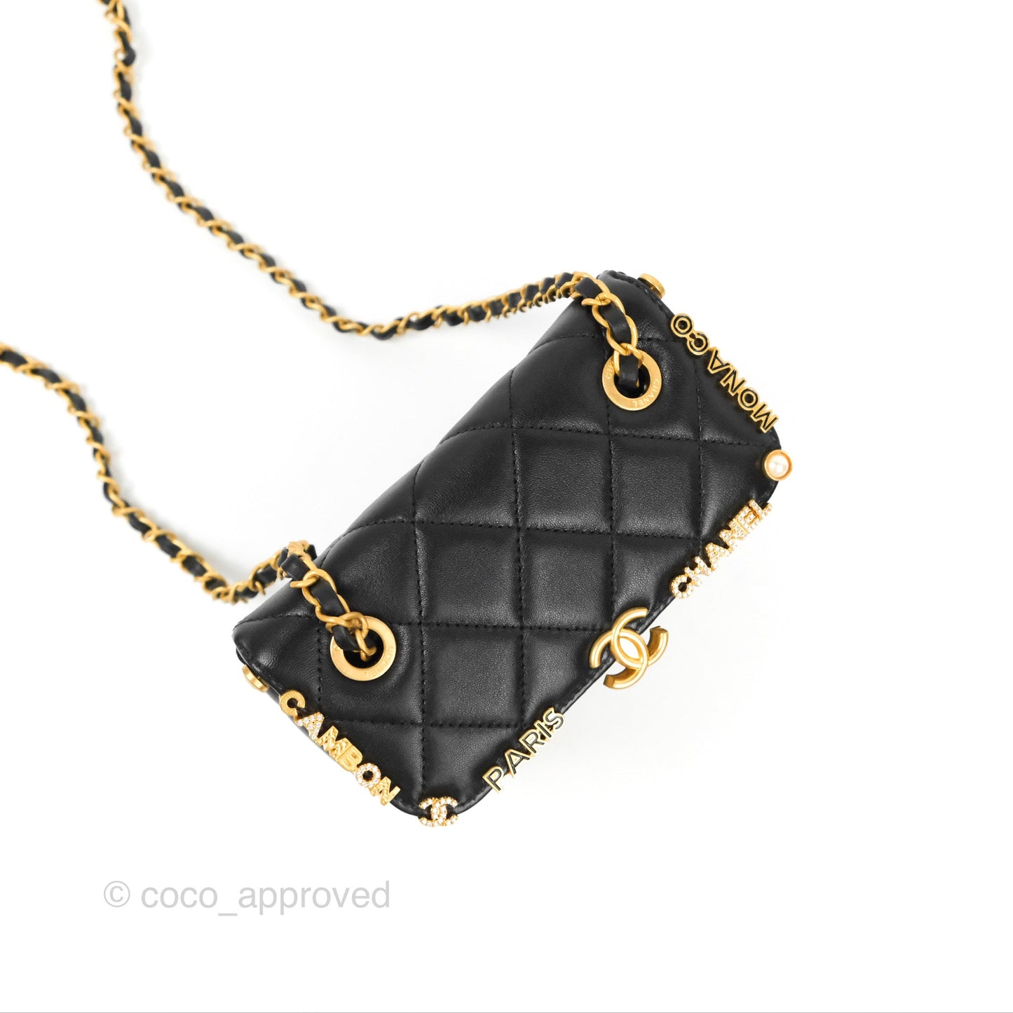 Chanel Logo Crystal Kiss-lock Vanity with Chain Black Lambskin 23C