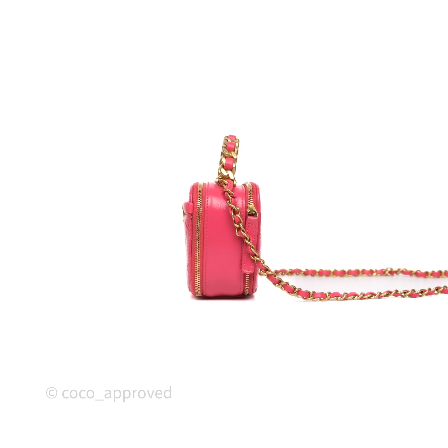 Chanel Small Top Handle Vanity Case Hot Pink Shiny Crumpled Calfskin Aged Gold Hardware