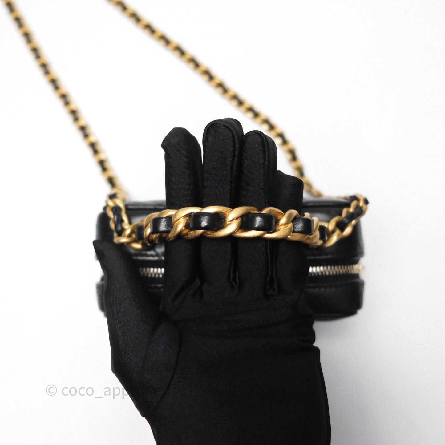 Chanel Top Handle Vanity Case Black Lambskin Aged Gold Hardware 22A