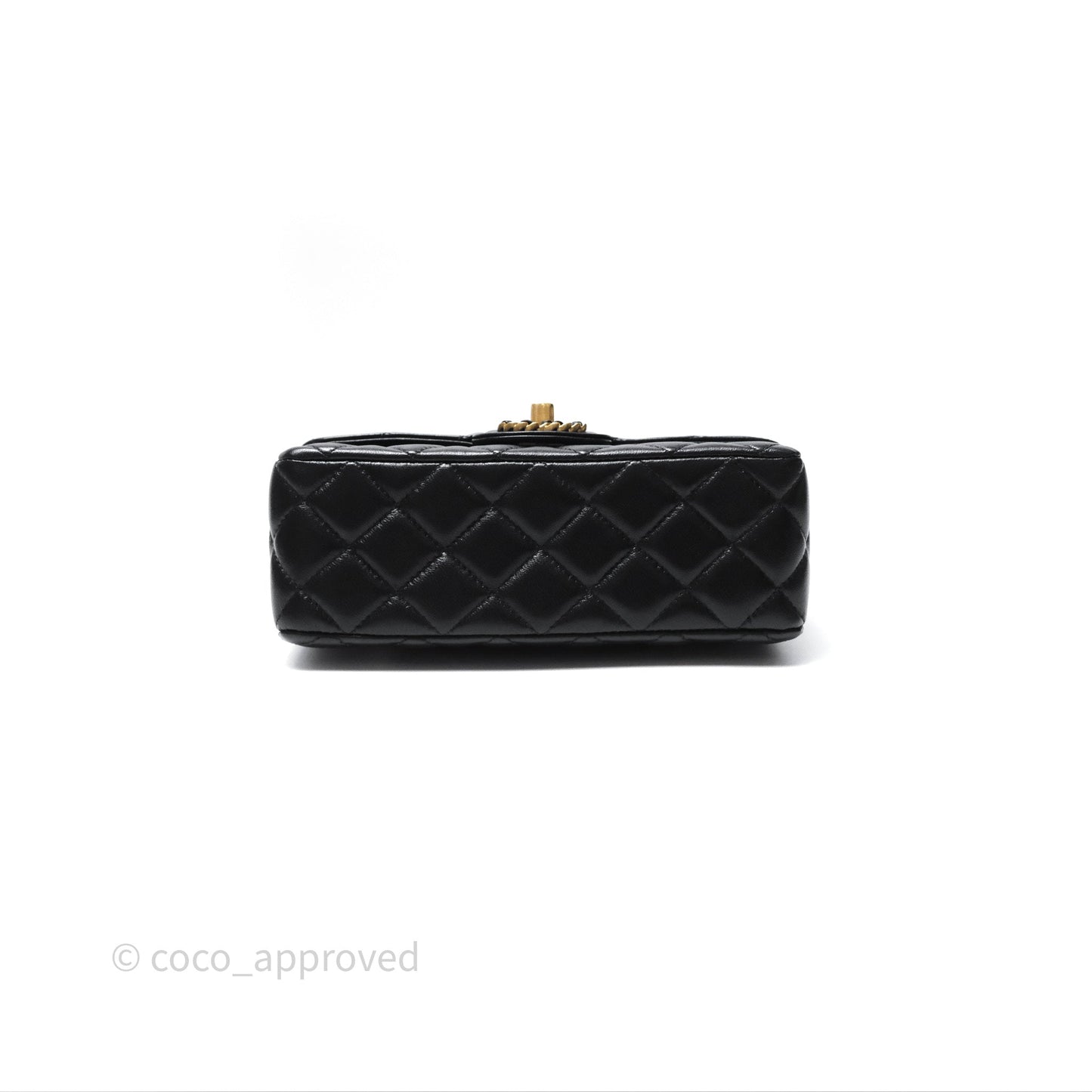 Chanel Flap Bag with Crystal Logo Top Handle Black Lambskin Aged Gold Hardware