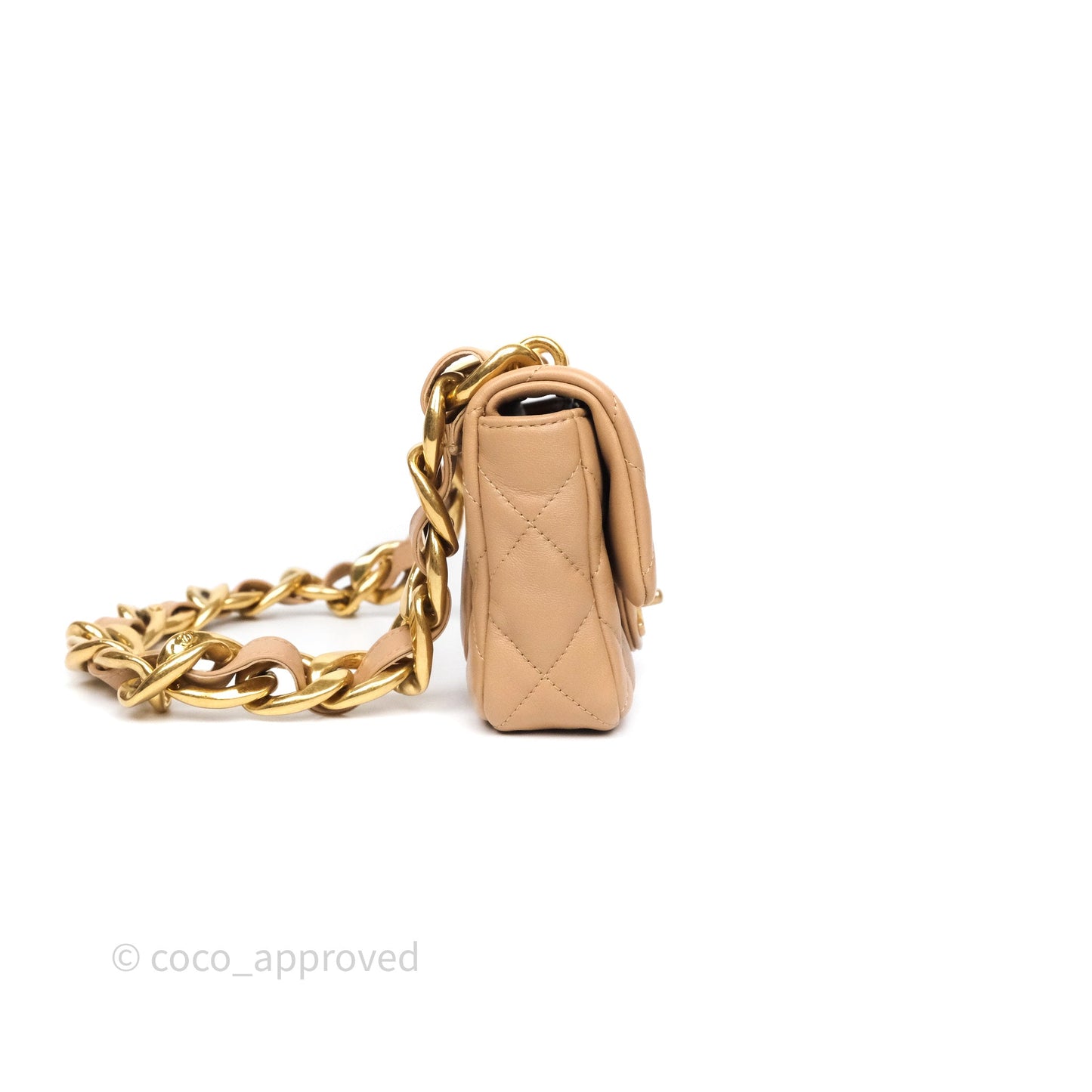 Chanel Mini CC Funky Town Flap Quilted Beige Lambskin Aged Gold Hardware