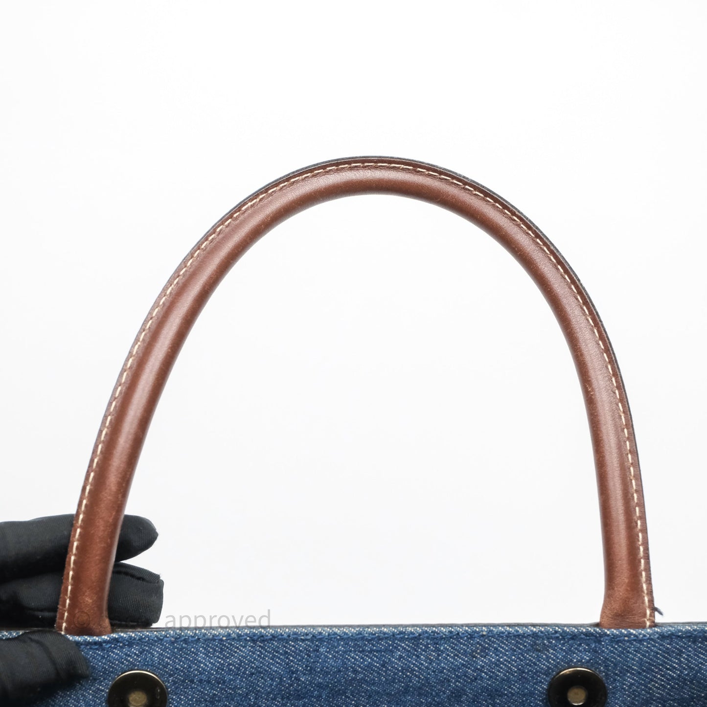 Chanel Vintage CC Tote Bag Denim Brown Leather