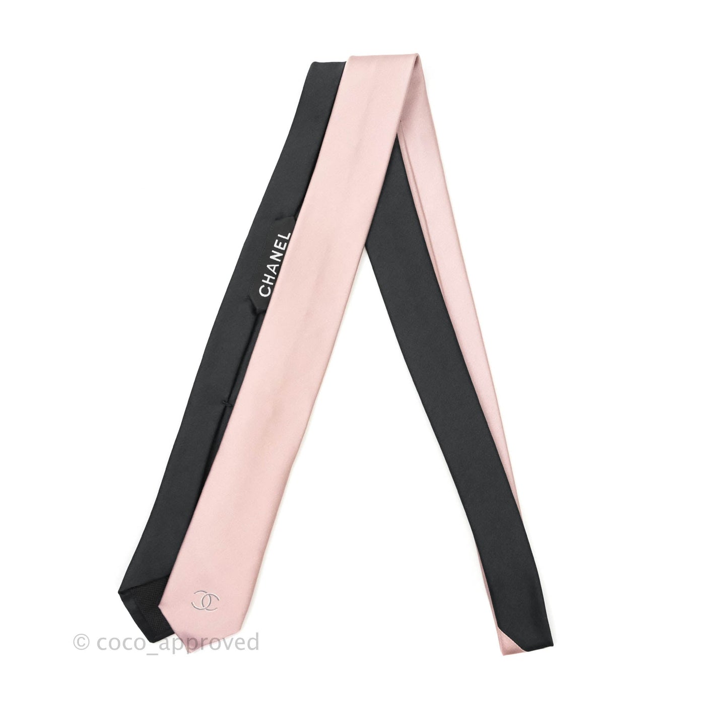 Chanel CC Silk Tie in Black & Pink
