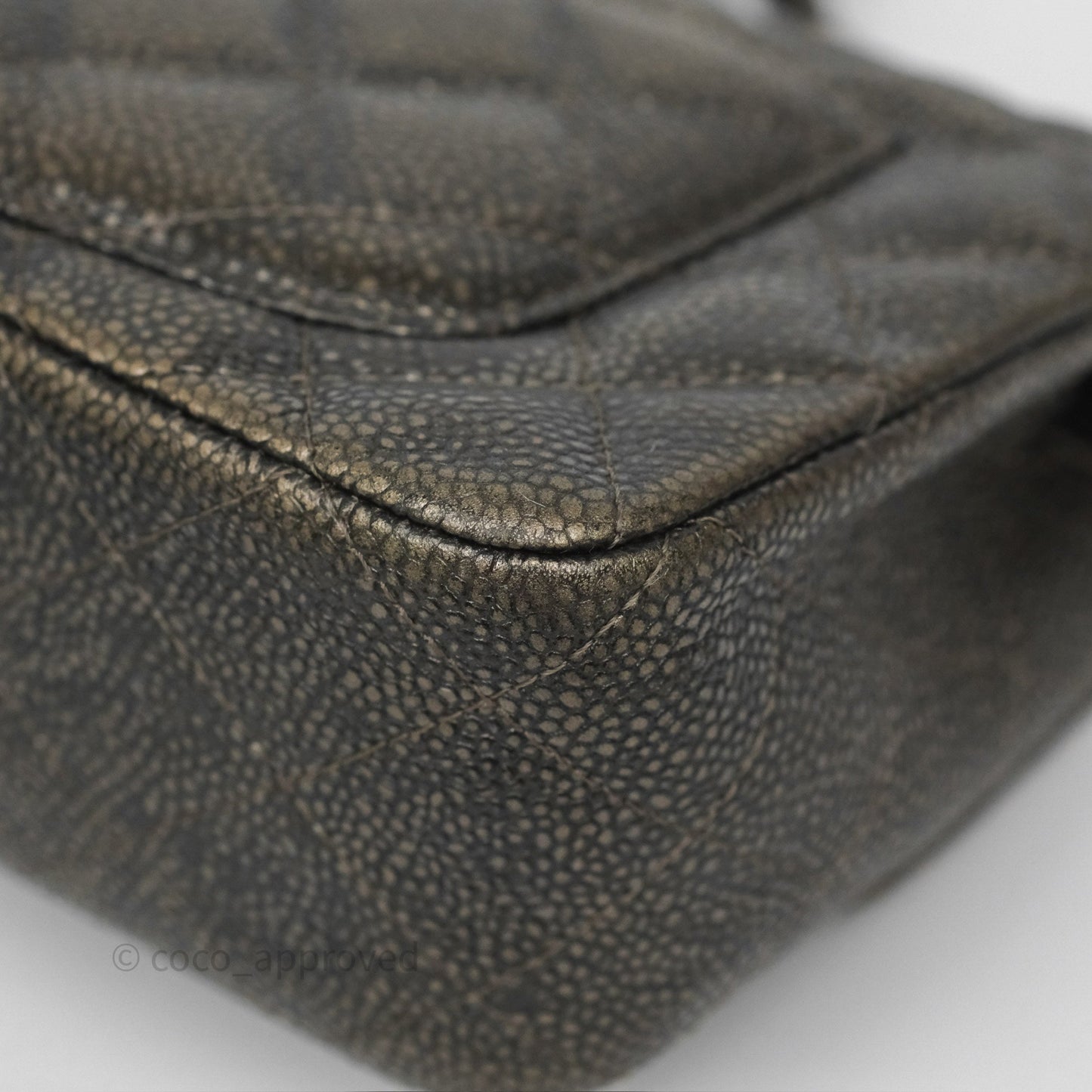 Chanel Mini Rectangular Quilted Metallic Grey Caviar Ruthenium Hardware