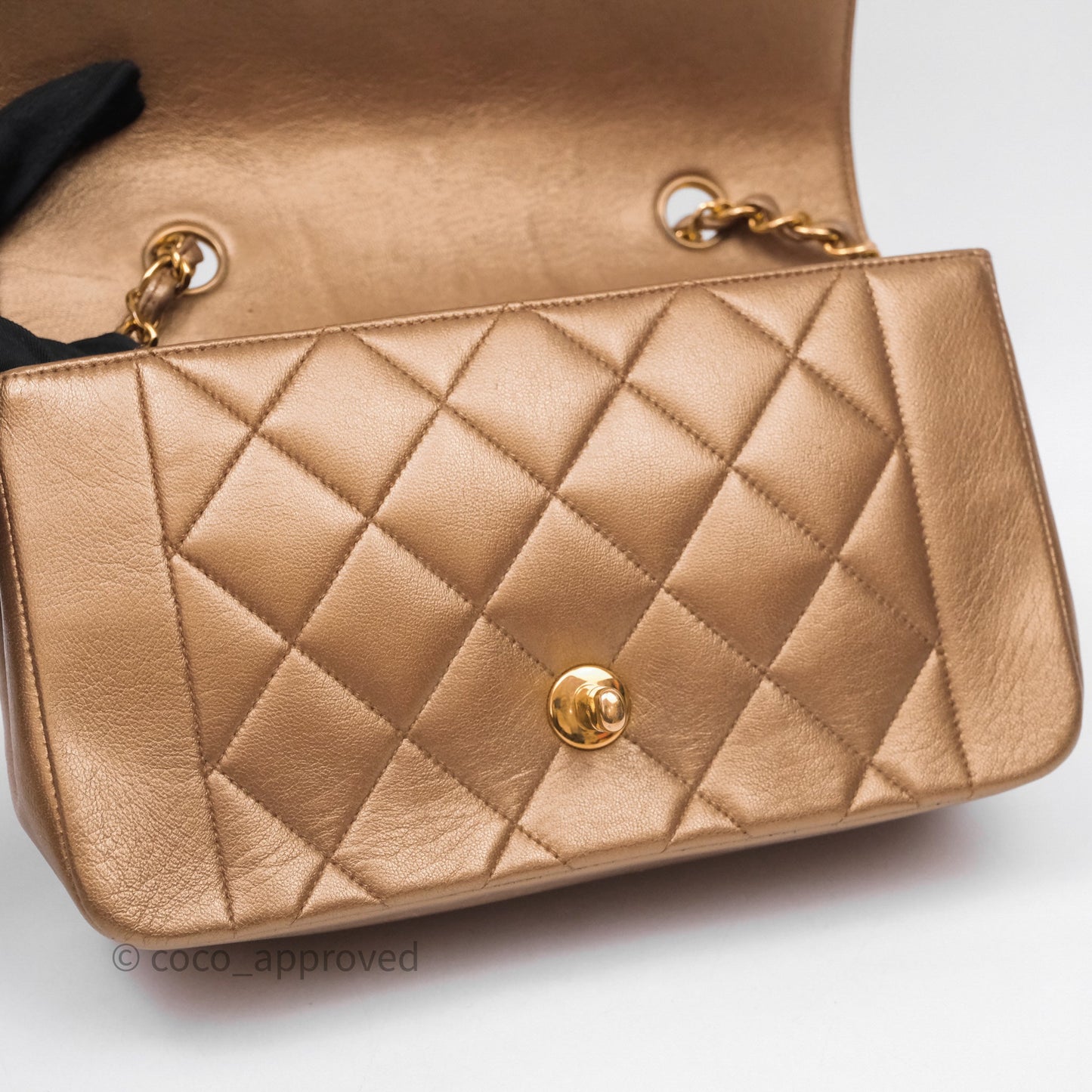 Chanel Vintage Small Quilted Classic Diana Flap Bag Gold Lambskin 24K Gold Hardware