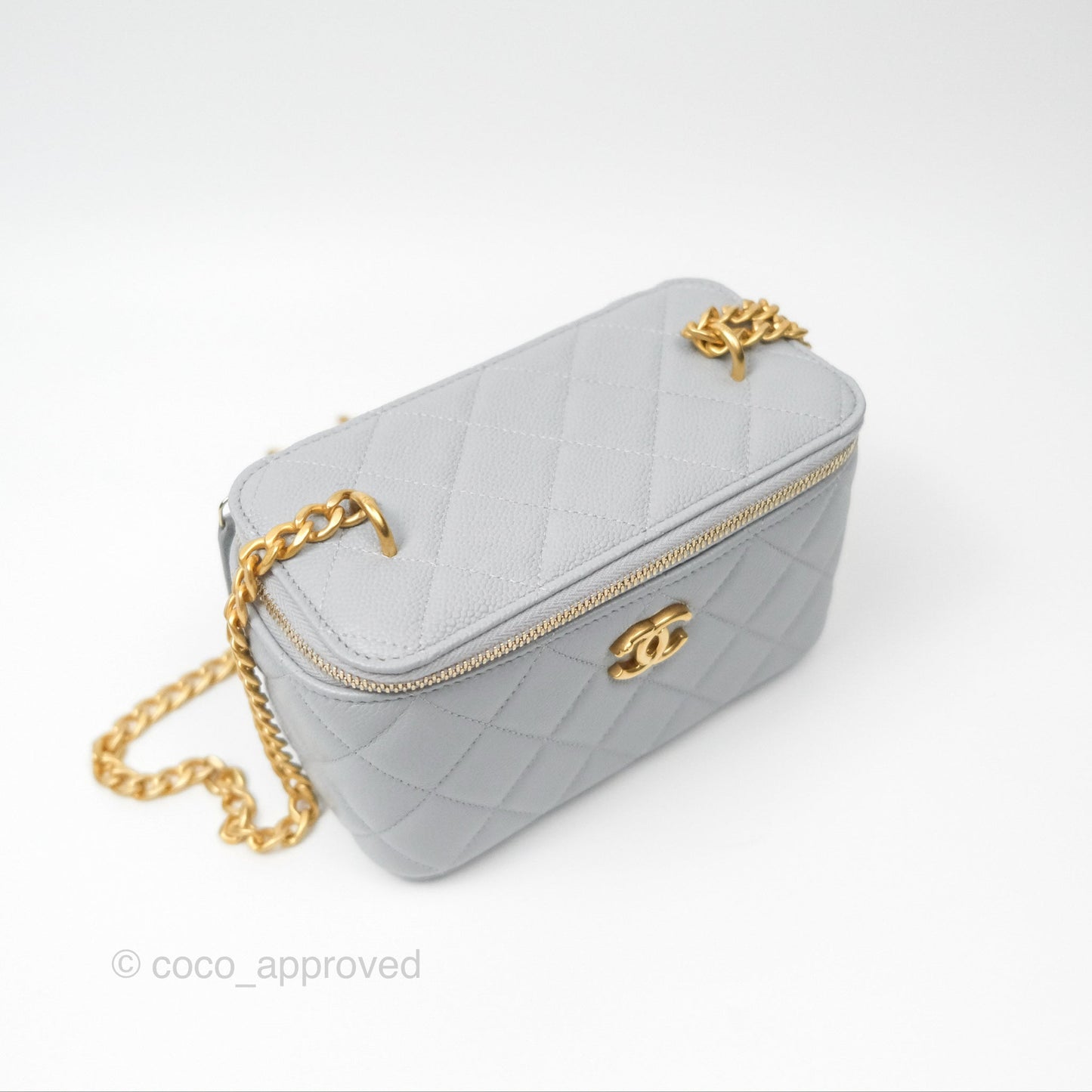 Chanel Vanity with Heart Adjustable Chain Grey Caviar Aged Gold Hardware