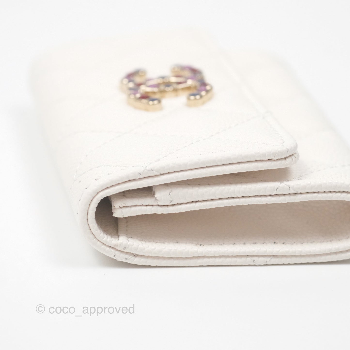 Chanel CC Resin Stone Flap Card Holder White Caviar