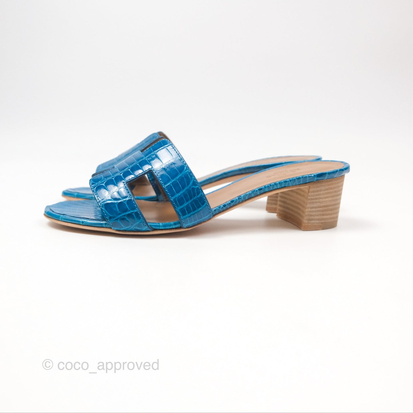 Hermes Oasis Sandals Croc Bleu Lzmir Size 36.5