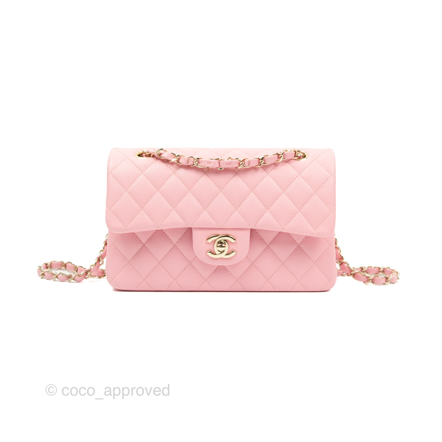 Chanel Small Classic Quilted Flap Sakura Pink Caviar Gold Hardware 22C