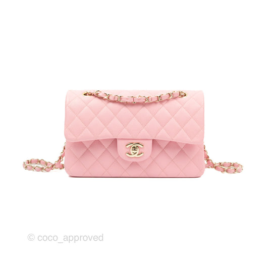 Chanel Small Classic Quilted Flap Sakura Pink Caviar Gold Hardware 22C