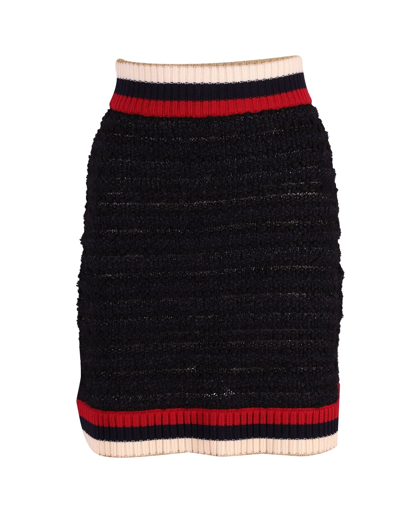 Luxury Gucci Trending 2025 Knitted Skirt with Web Design in Black Cotton
