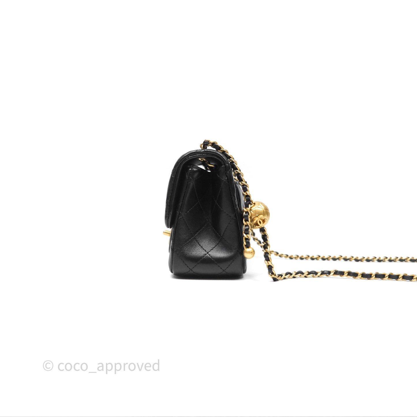 Chanel Pearl Crush Mini Square Quilted Black Lambskin Aged Gold Hardware