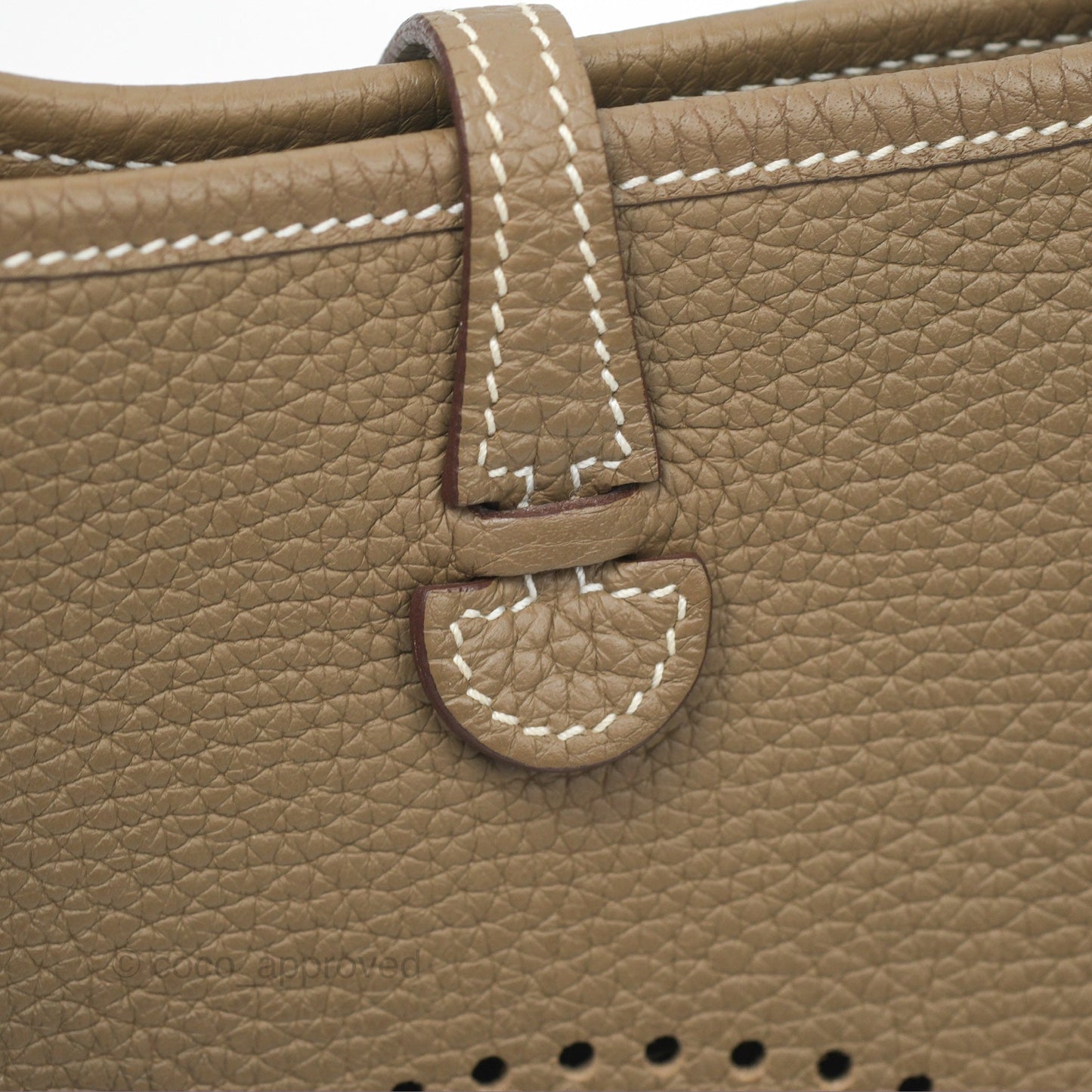 Hermès Mini Evelyne Etoupe Clemence Palladium Hardware with Bleu Indigo Strap