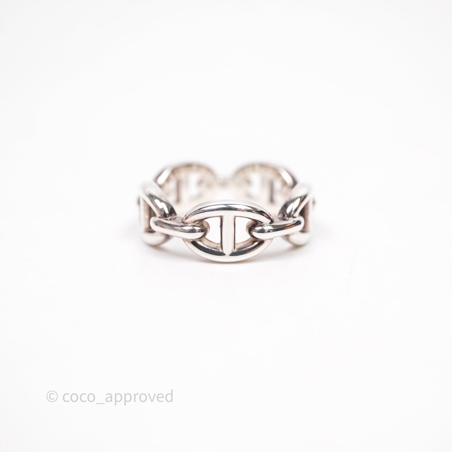 Hermès Sterling Silver PM Chaine d'Ancre Enchainee Band Ring Size 53